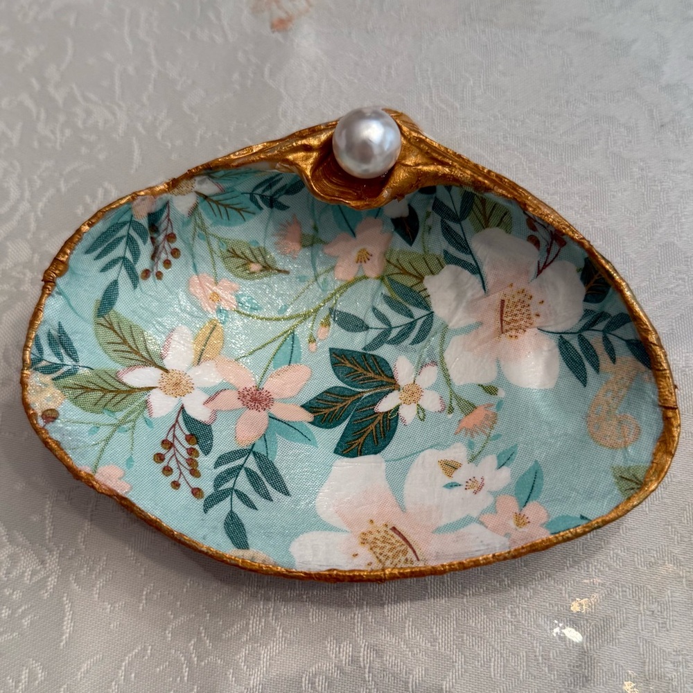Floral Jewelry Dish with Pearl Accent